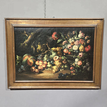 Antico Dipinto Natura morta con fiori e frutta
