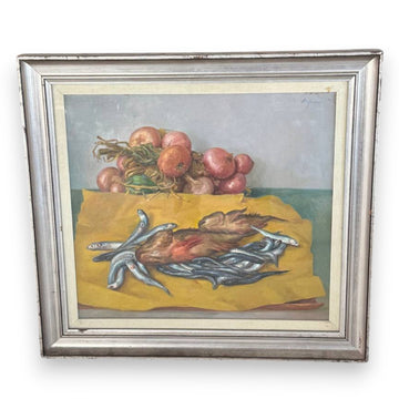 Manlio Alfieri – Dipinto su tela firmato – Natura morta Scorfano e alici