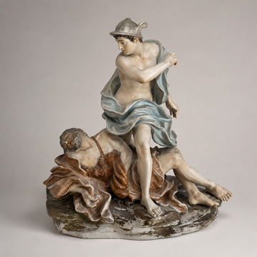 Importante gruppo in porcellana di Capodimonte raffigurante Mercurio e Argo