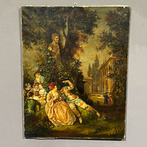 Antico dipinto scena galante con maschere neoclassico