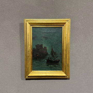 Gaetano Capone (Maiori, 1845 – 1924) “Scena notturna con barca a vela”