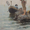 Dipinto olio su tela Pescatore su scoglio, XIX secolo