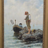 Dipinto olio su tela Pescatore su scoglio, XIX secolo
