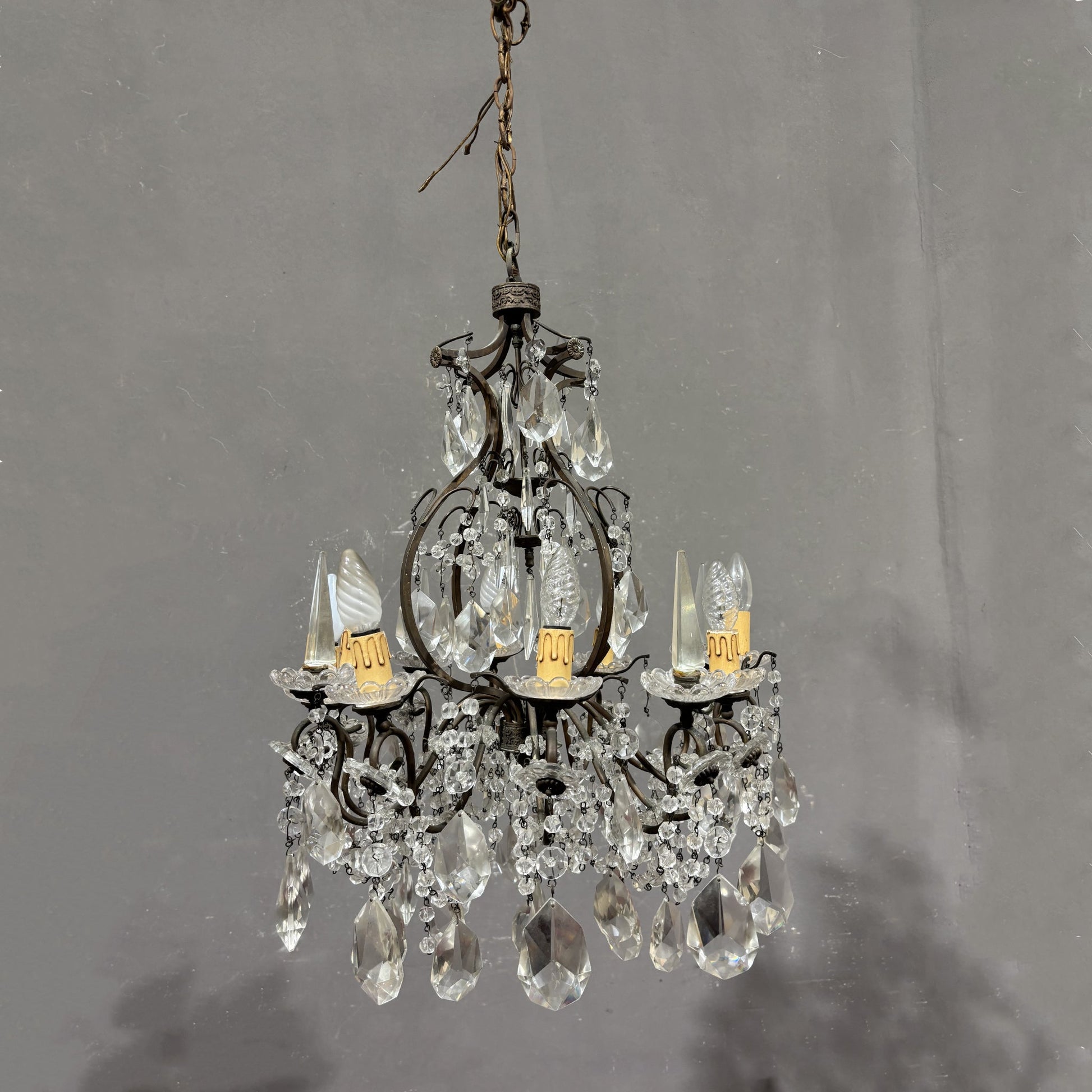 Antico Lampadario Liberty con pendenti - Vassallo Antiques Antiquariato Online