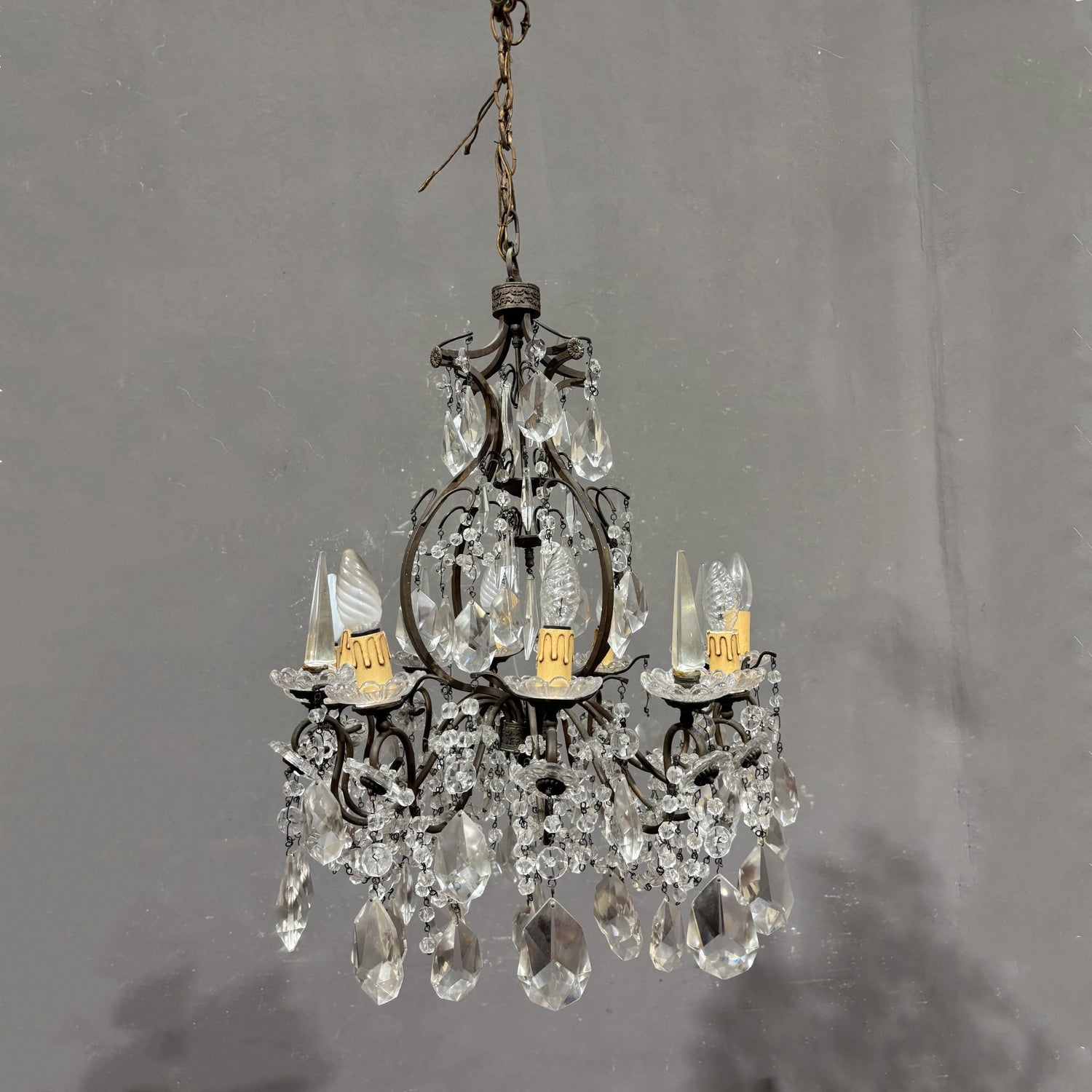 Antico Lampadario Liberty con pendenti - Vassallo Antiques Antiquariato Online
