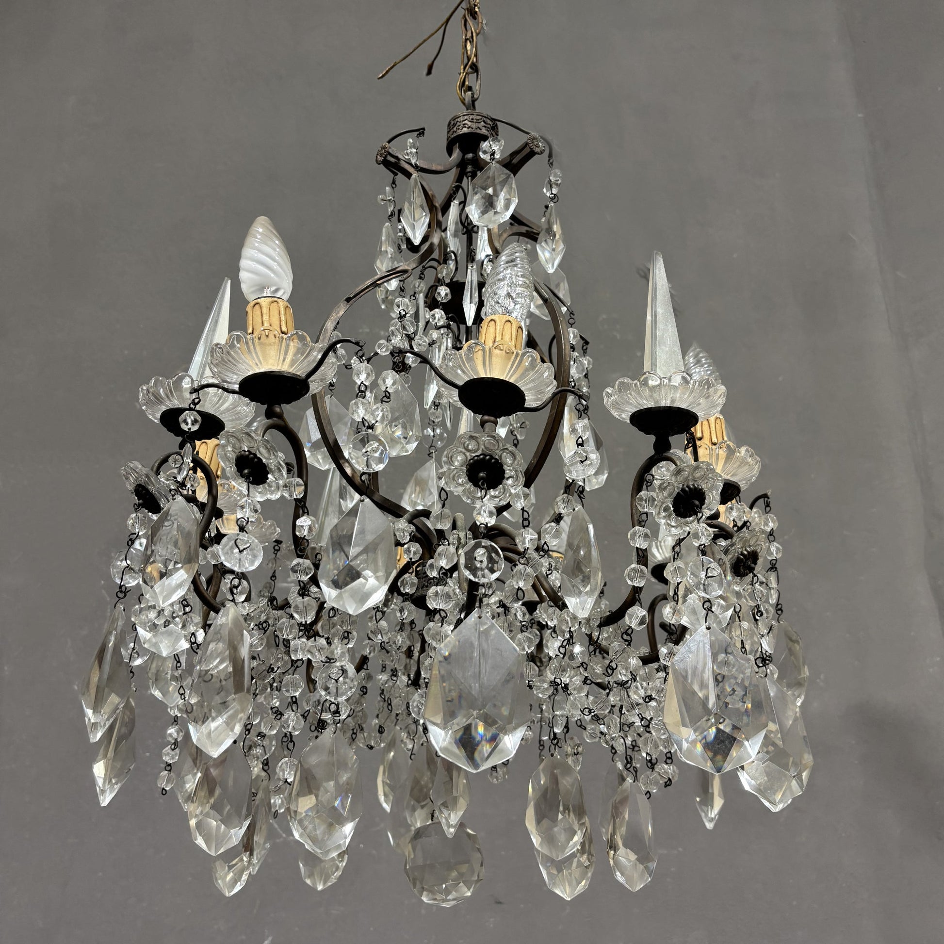 Antico Lampadario Liberty con pendenti - Vassallo Antiques Antiquariato Online