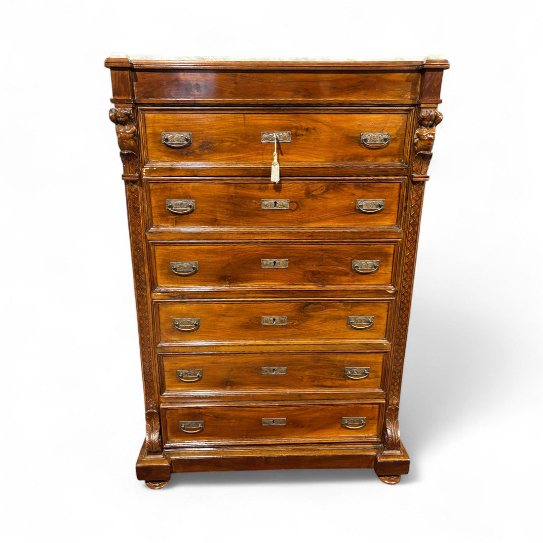 Antico settimanale intagliato in noce massello - Vassallo Antiques Antiquariato Online