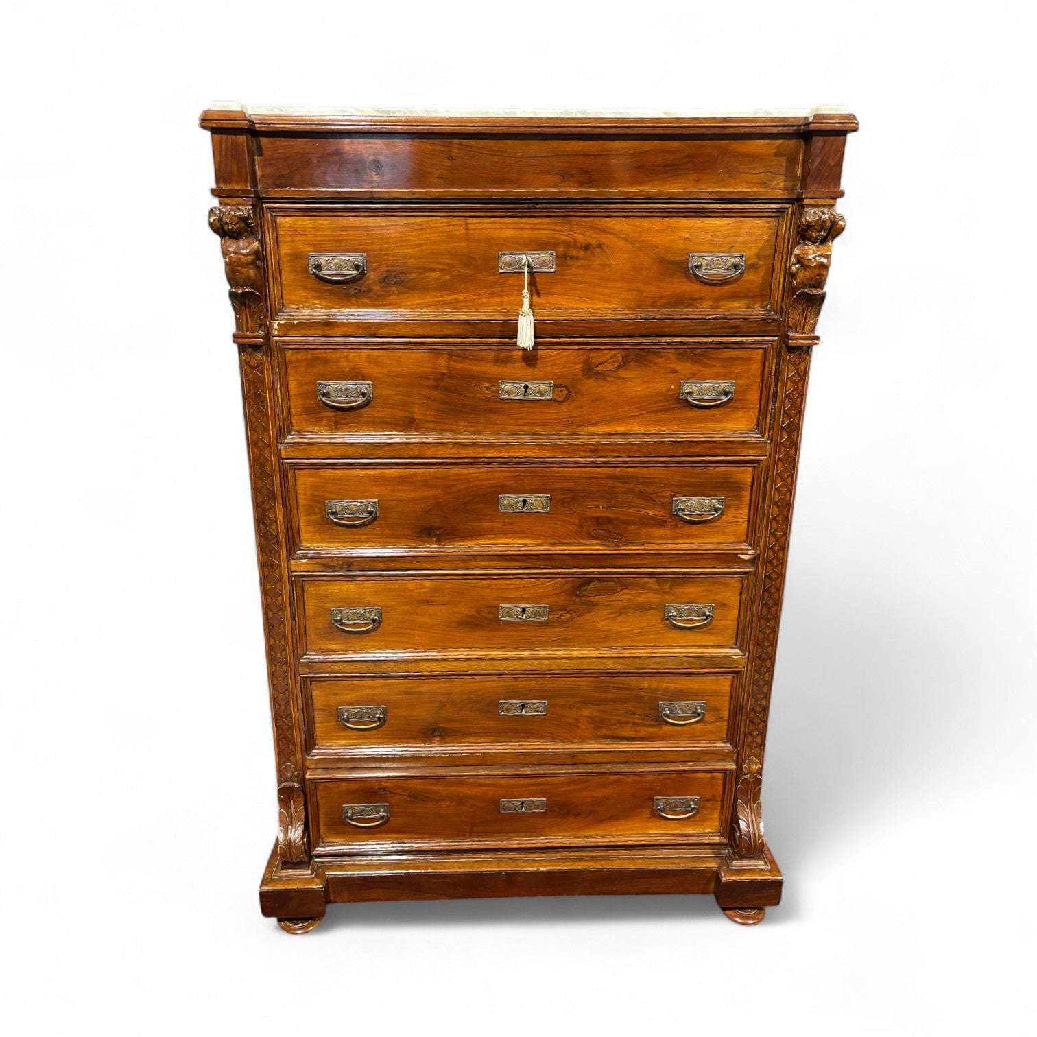 Antico settimanale intagliato in noce massello - Vassallo Antiques Antiquariato Online