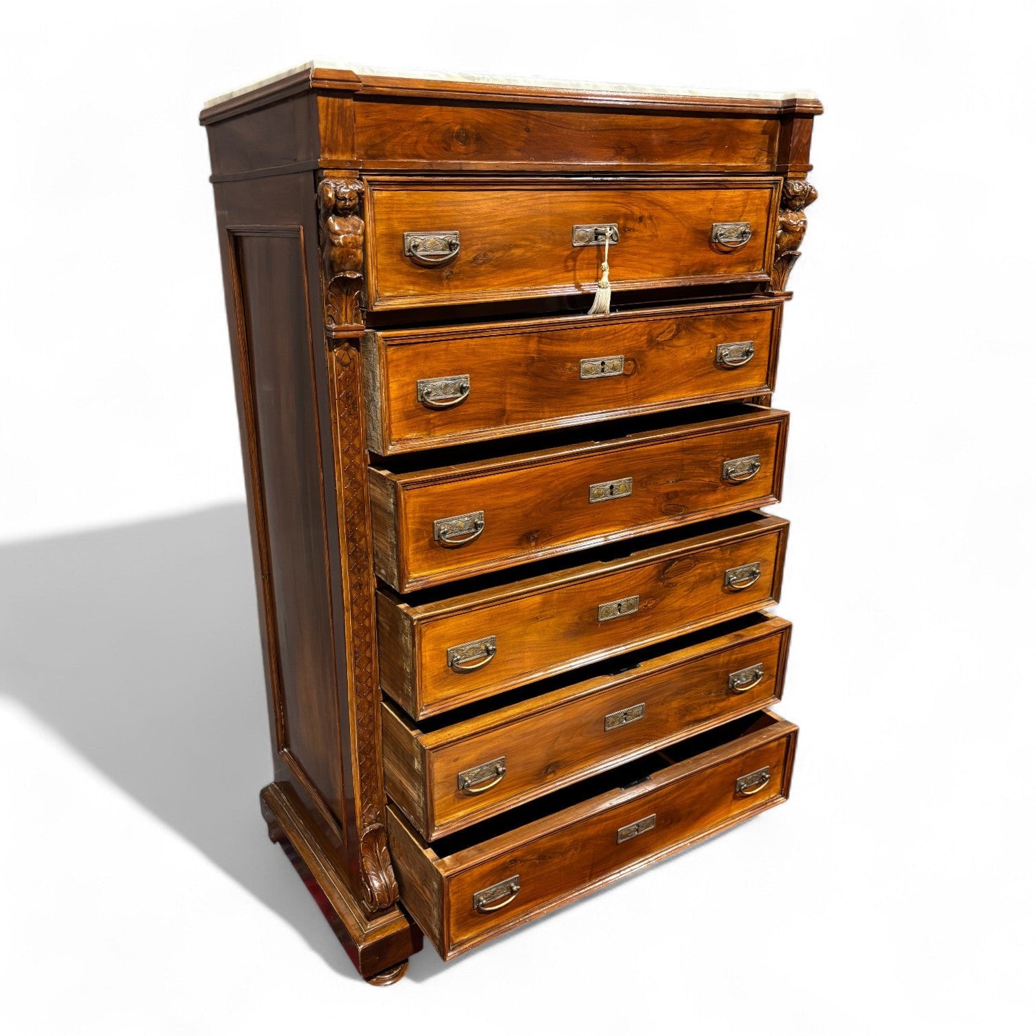 Antico settimanale intagliato in noce massello - Vassallo Antiques Antiquariato Online