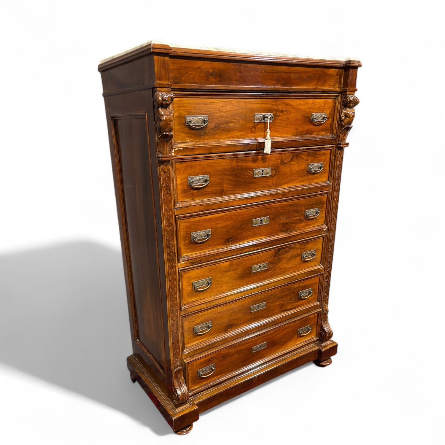 Antico settimanale intagliato in noce massello - Vassallo Antiques Antiquariato Online
