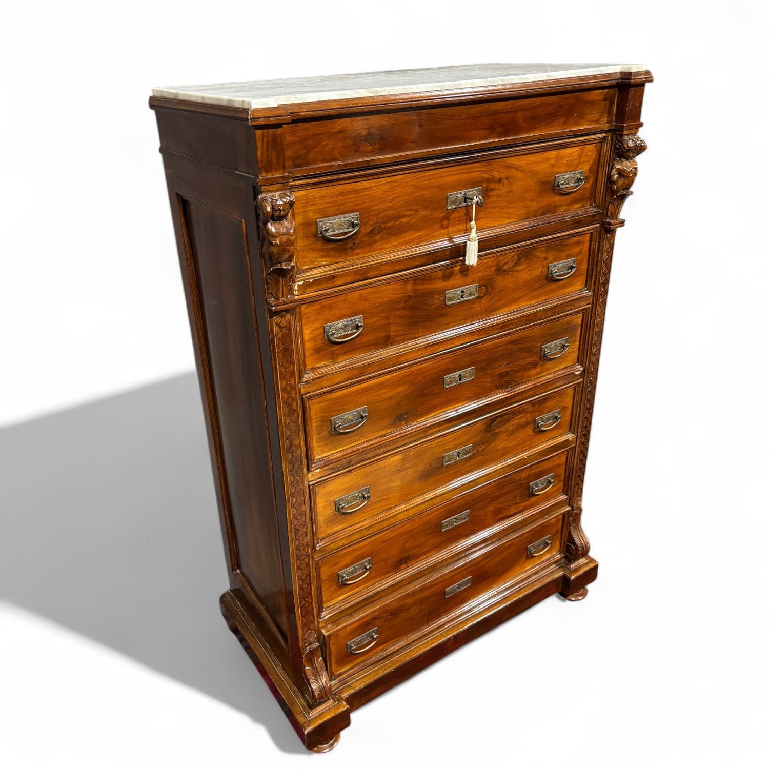 Antico settimanale intagliato in noce massello - Vassallo Antiques Antiquariato Online