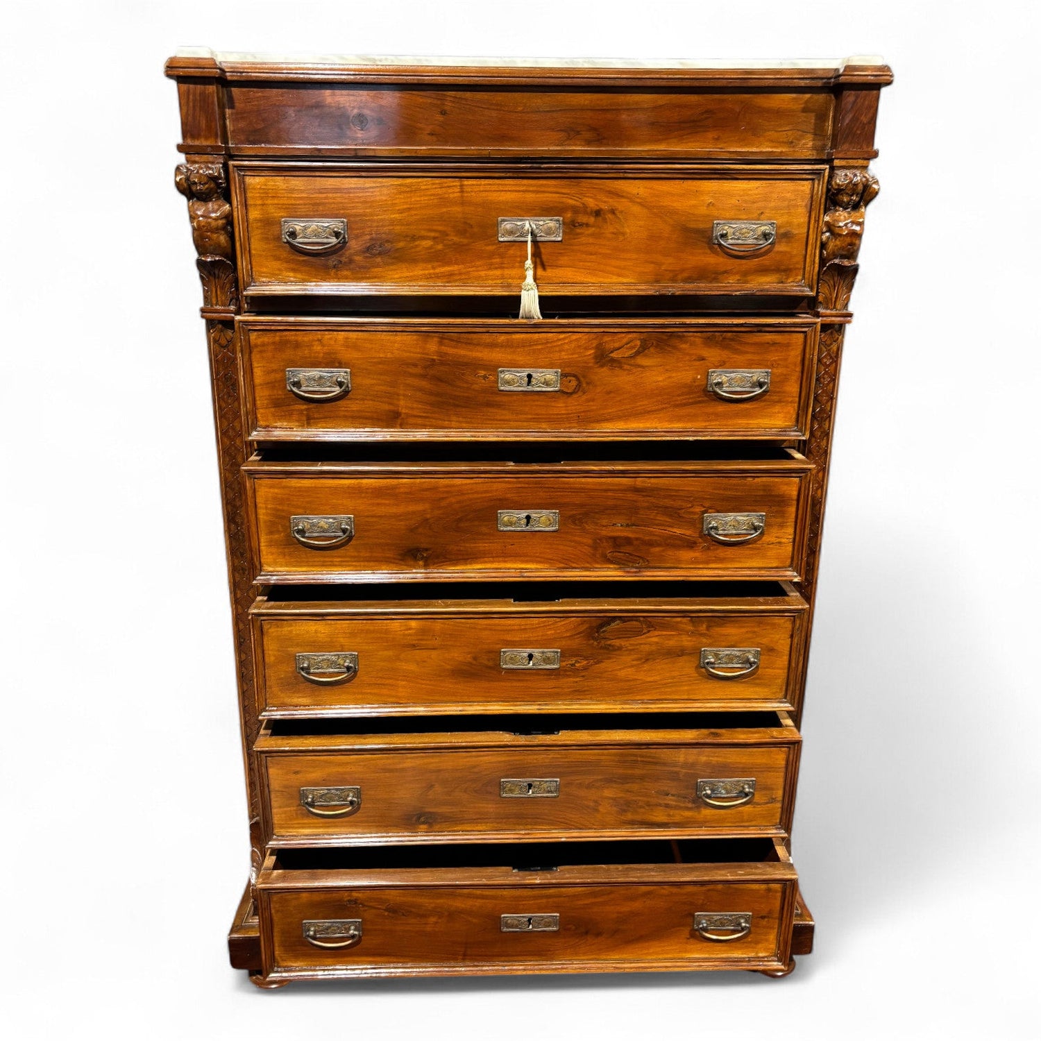 Antico settimanale intagliato in noce massello - Vassallo Antiques Antiquariato Online