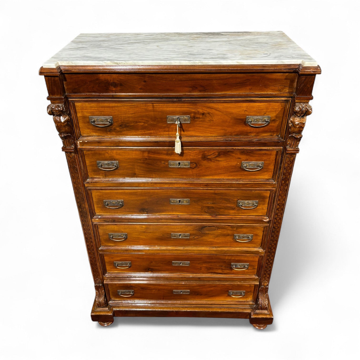 Antico settimanale intagliato in noce massello - Vassallo Antiques Antiquariato Online