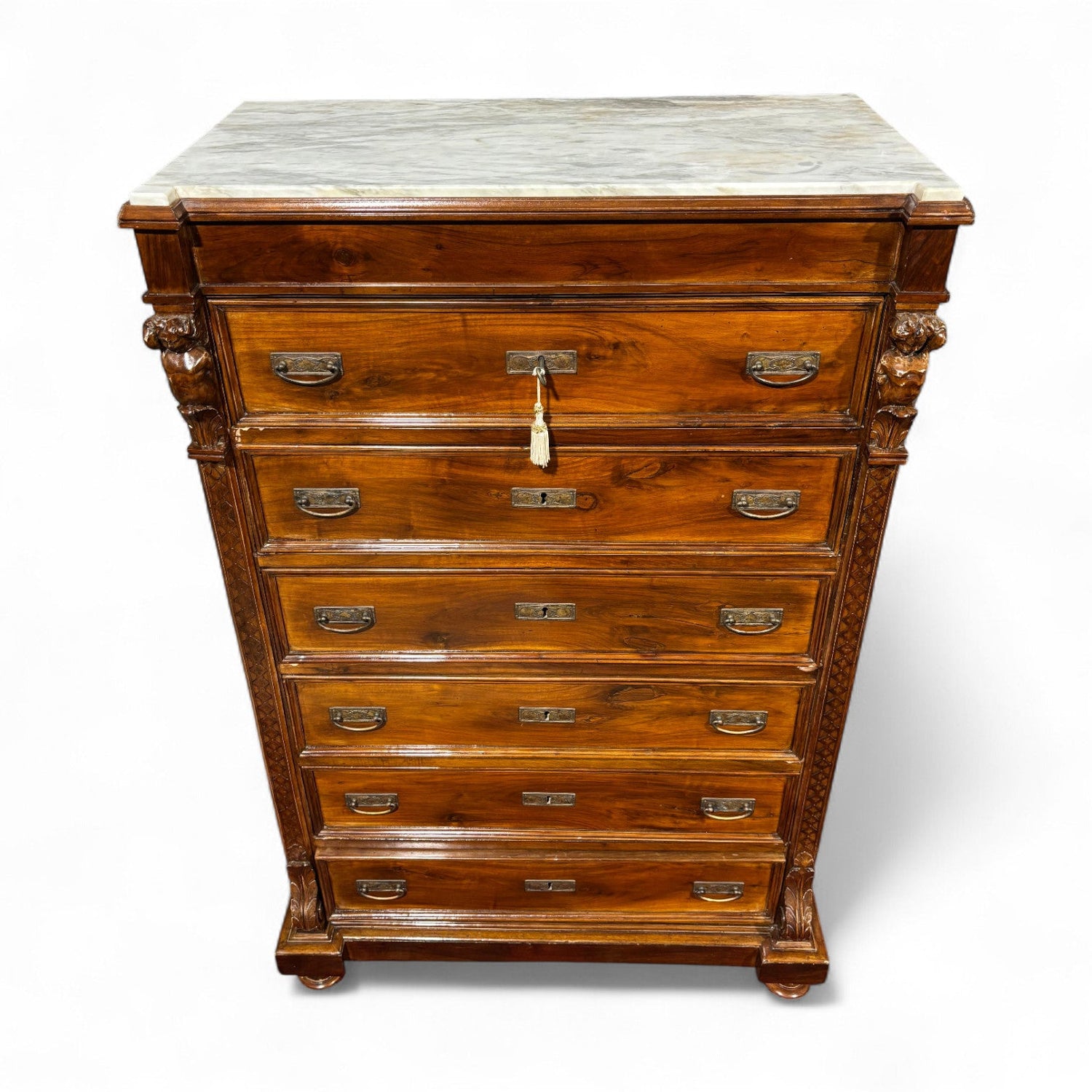 Antico settimanale intagliato in noce massello - Vassallo Antiques Antiquariato Online