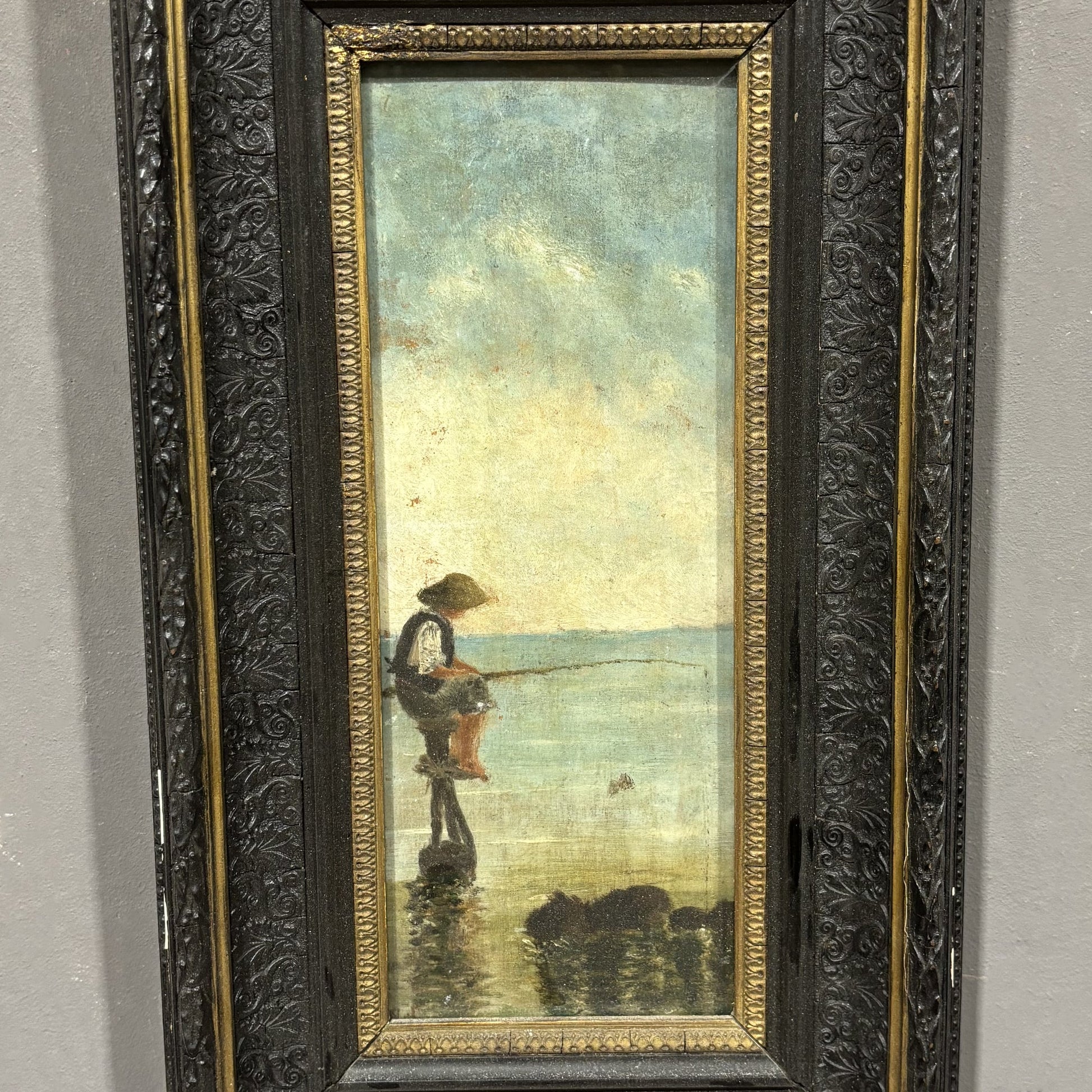 Dipinto ad olio su tavola Pescatore - Vassallo Antiques Antiquariato Online