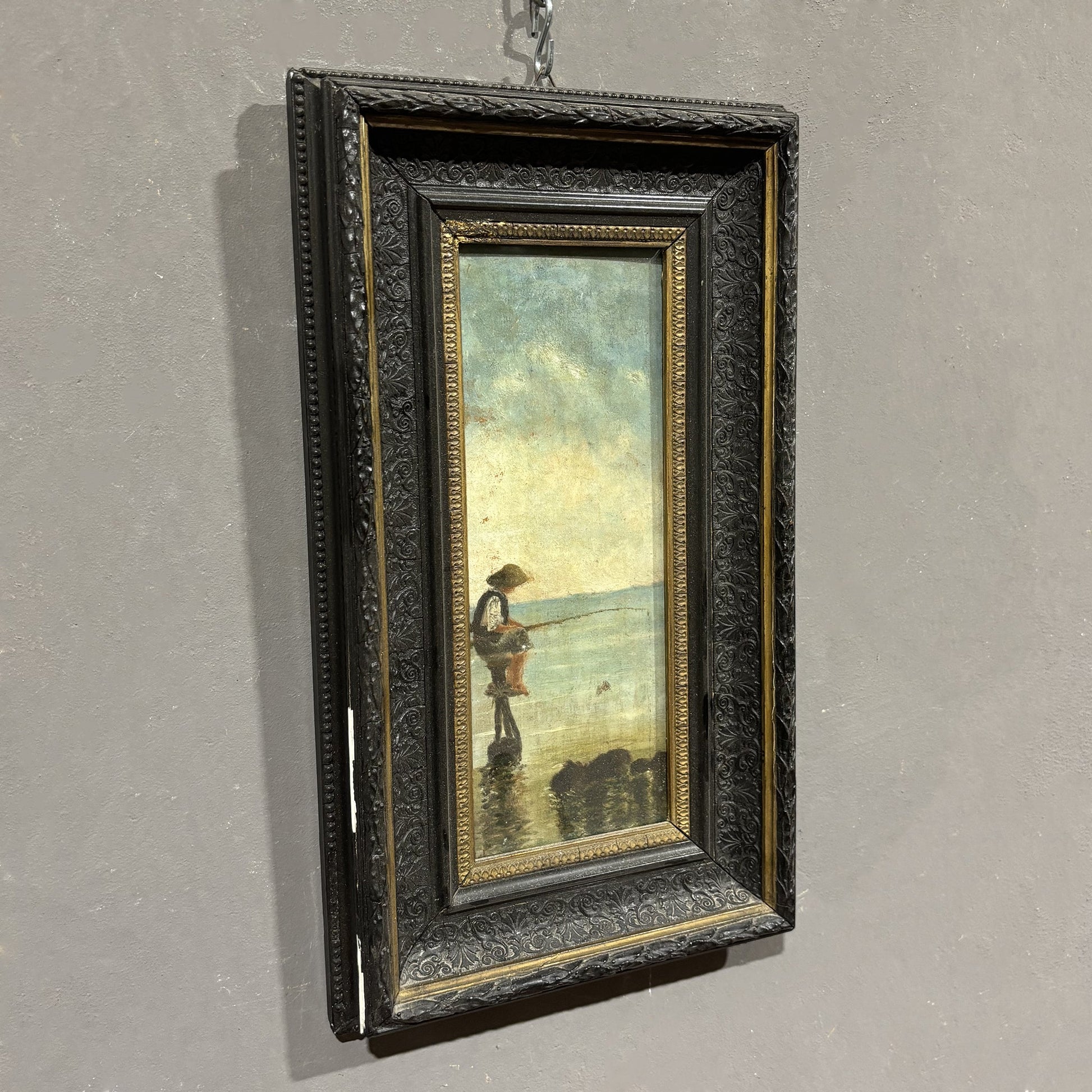 Dipinto ad olio su tavola Pescatore - Vassallo Antiques Antiquariato Online