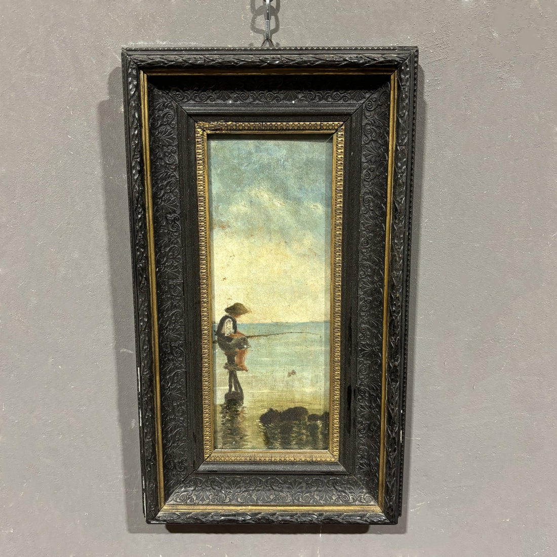 Dipinto ad olio su tavola Pescatore - Vassallo Antiques Antiquariato Online