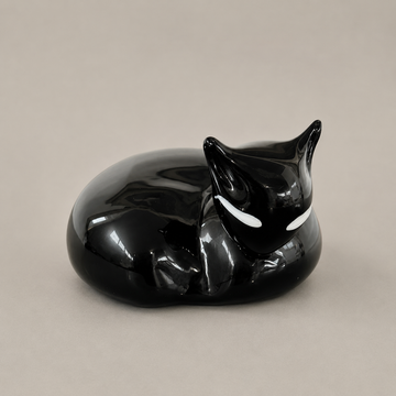 Scultura gatto anni ’70 in vetro di Murano nero lucido
