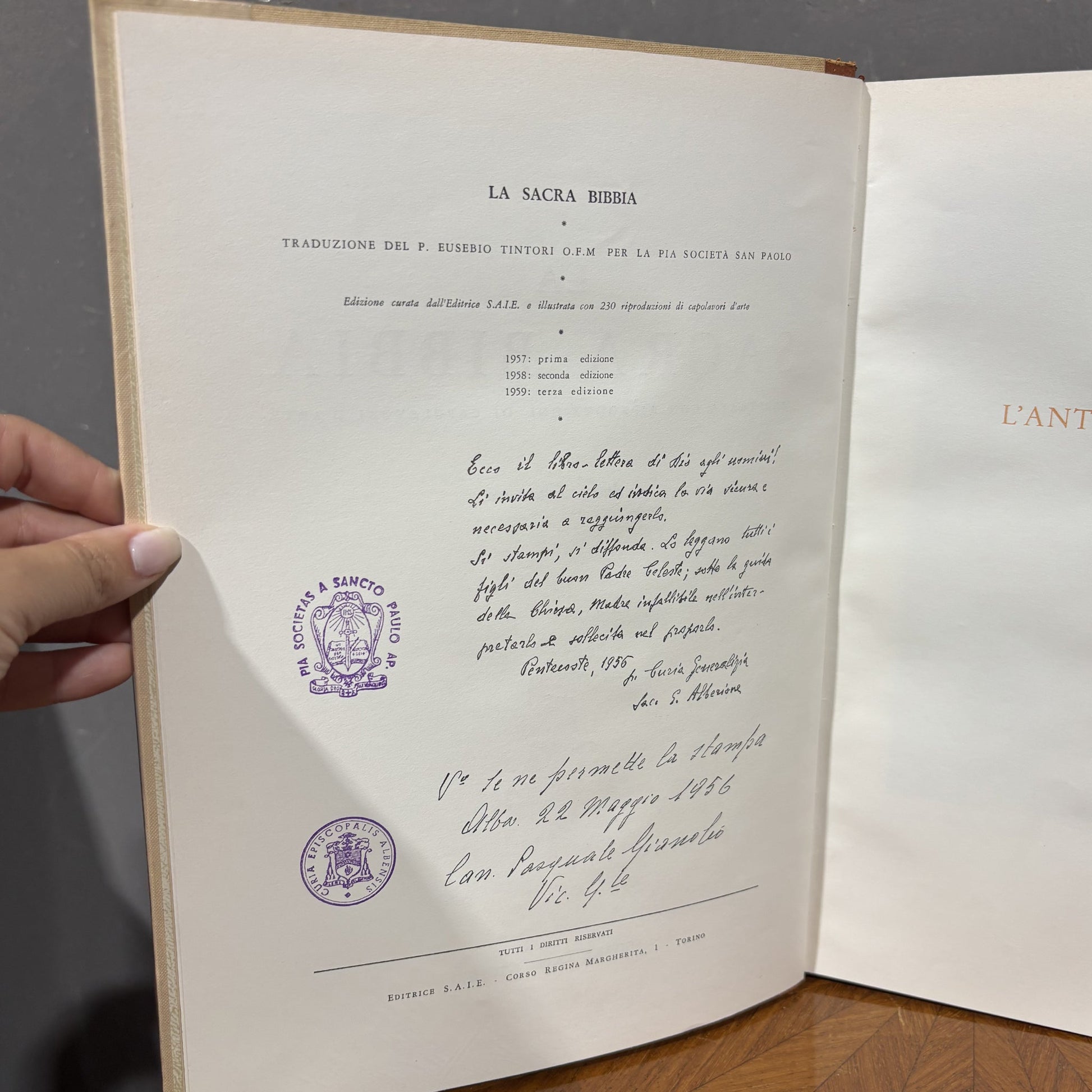 La Sacra Bibbia, SAIE Editrice 1959 - Vassallo Antiques Antiquariato Online