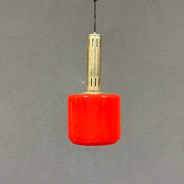 Lampada a sospensione in vetro rosso Stilnovo, 1950 circa