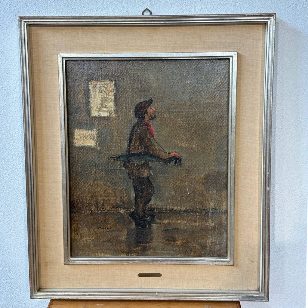 Quadro a olio firmato Cafrà – Uomo sotto la pioggia