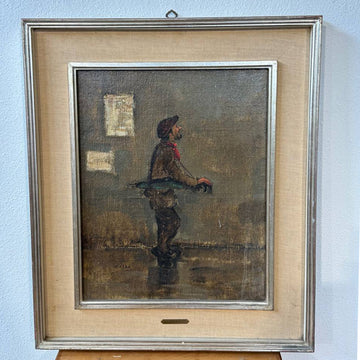 Quadro a olio firmato Cafrà – Uomo sotto la pioggia
