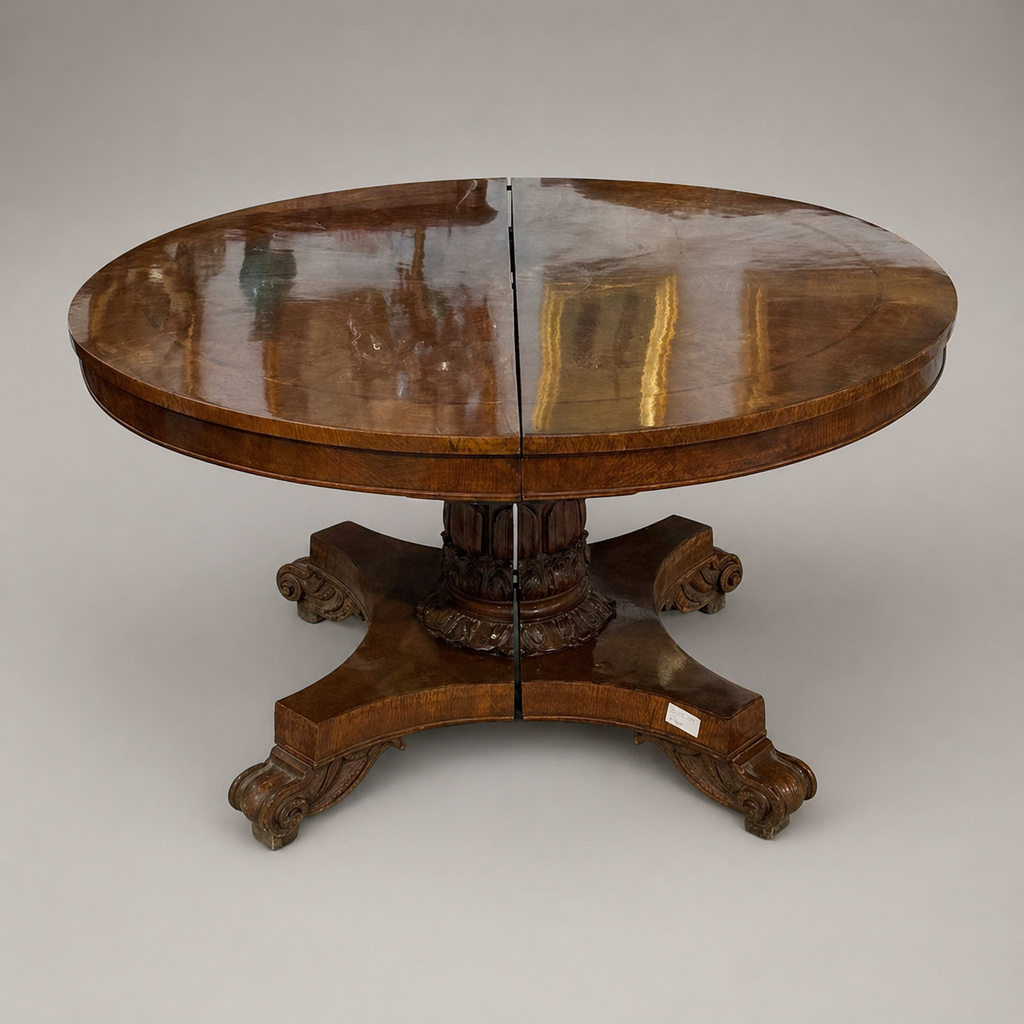 Elegante Tavolo Regency in radica con intarsi in bois de rose della prima metà dell'800