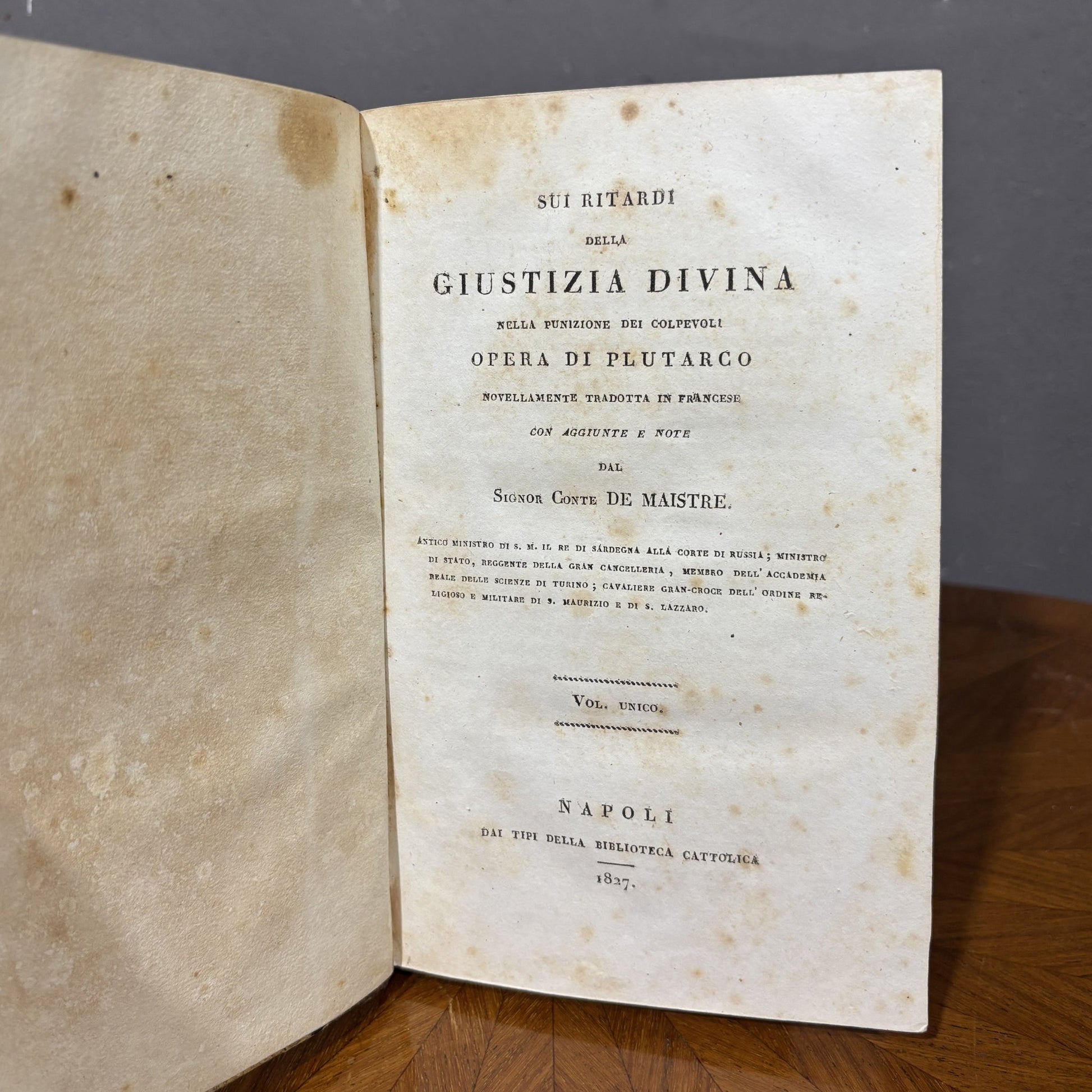 Sui ritardi della divina giustizia nella punizione dei colpevoli, De Maistre 1827 - Vassallo Antiques Antiquariato Online