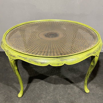 Tavolino da salotto in legno shabby e rattan - Vassallo Antiques Antiquariato Online