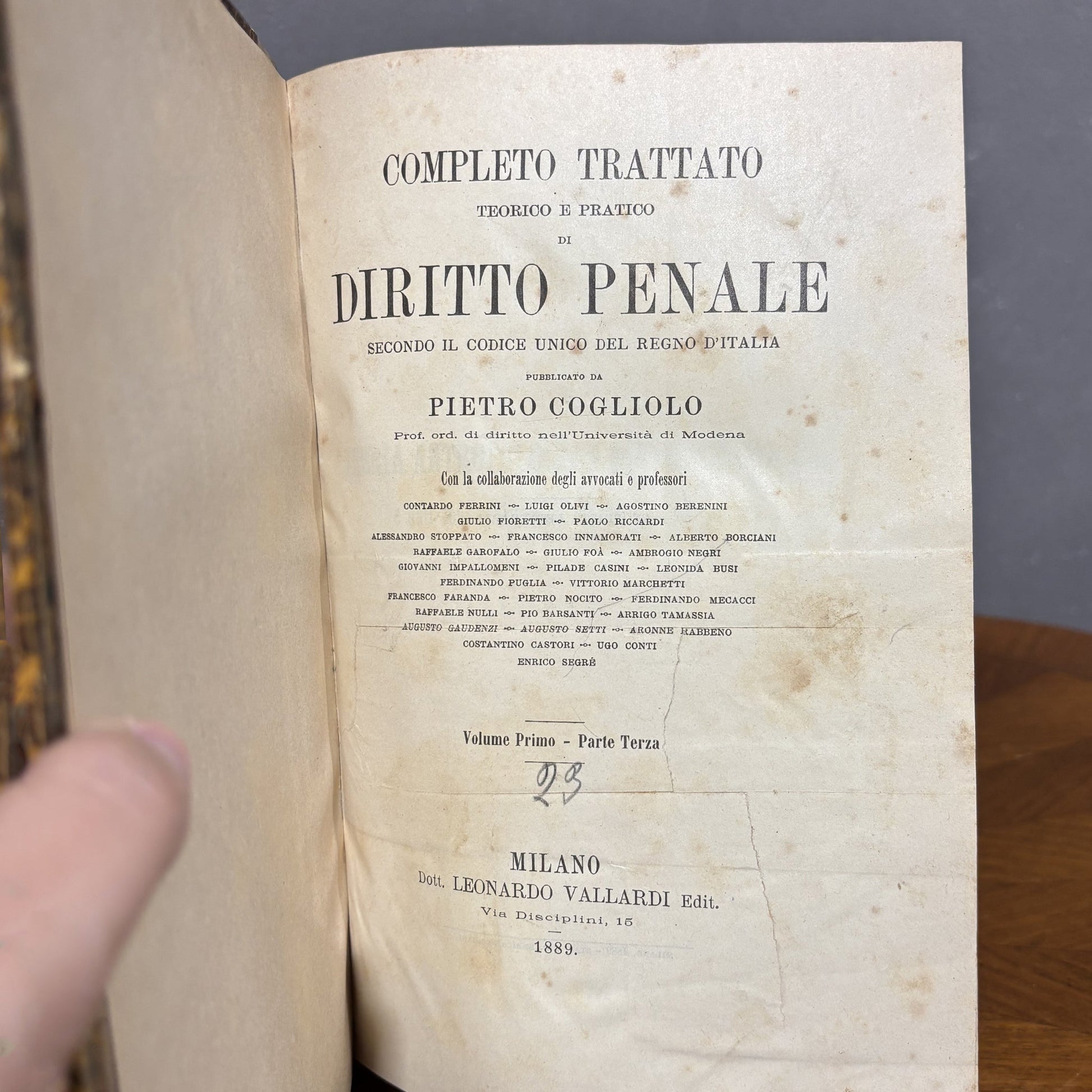 Trattato completo di Diritto Penale - Pietro Cogliolo - 1889 - Vassallo Antiques Antiquariato Online