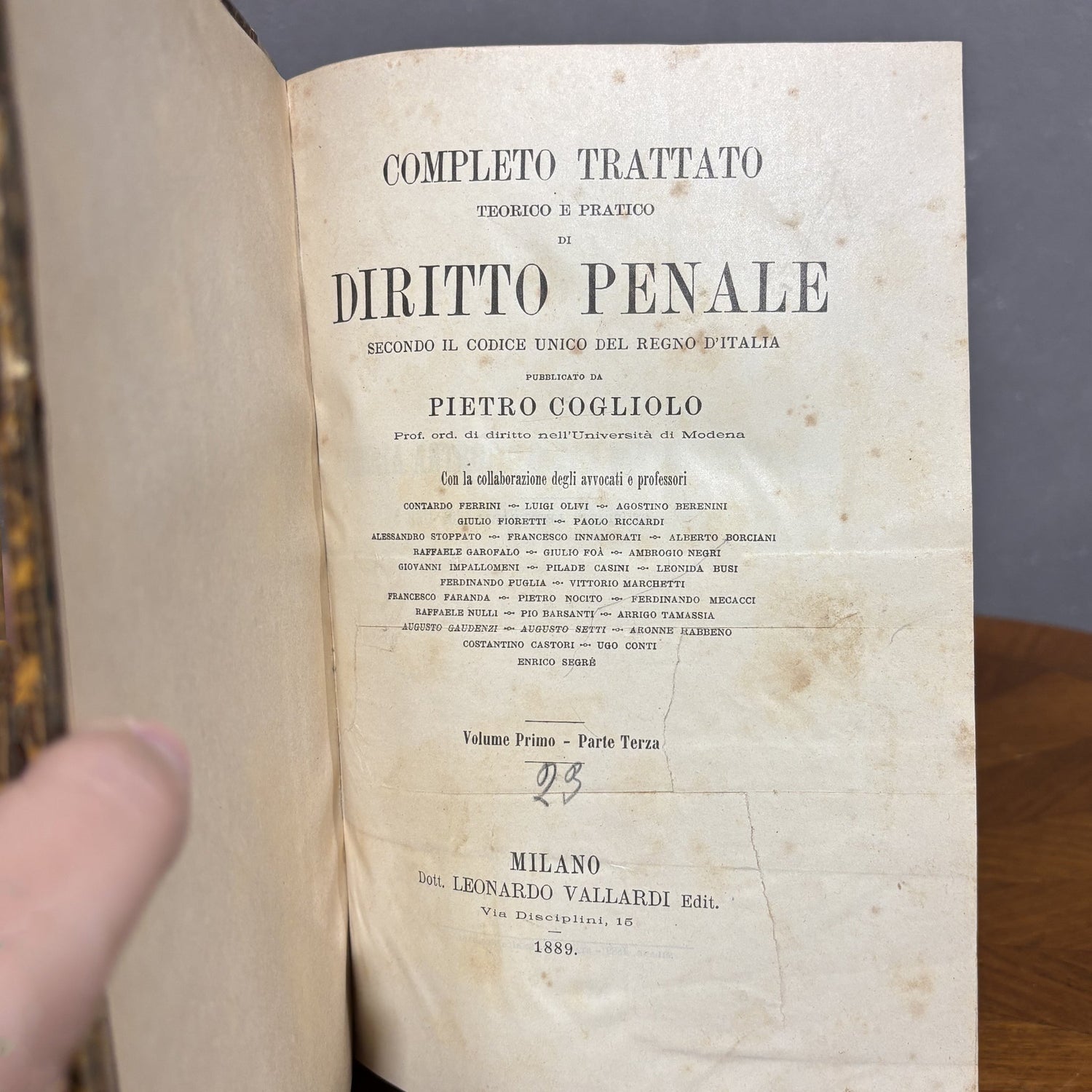 Trattato completo di Diritto Penale - Pietro Cogliolo - 1889 - Vassallo Antiques Antiquariato Online